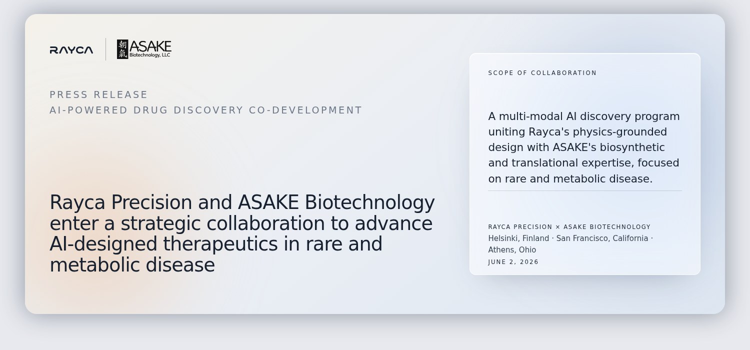 Rayca Precision and ASAKE Biotechnology partnership announcement